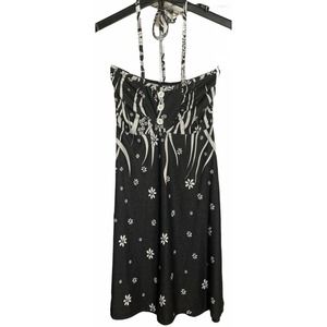 Womens Sleeveless Dress Summer Casual Black and White Flower Pattern Size S